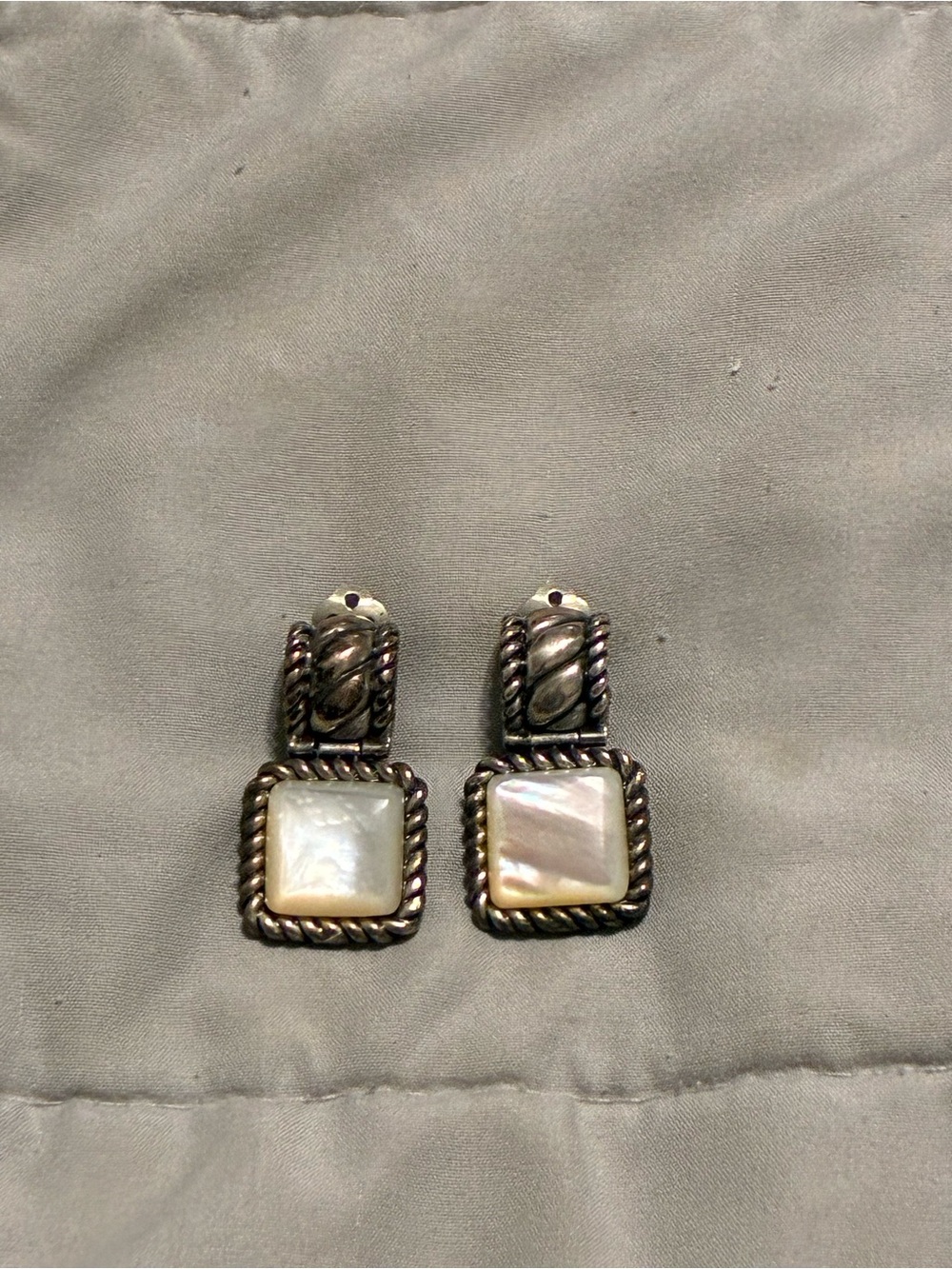 Sterling Silver Mother-of-Pearl Square Drop clip on Earrings